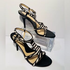Kenneth Cole Black/White Zebra-Print 4” Calf Fur Slingback Heels Size 9.5 US
